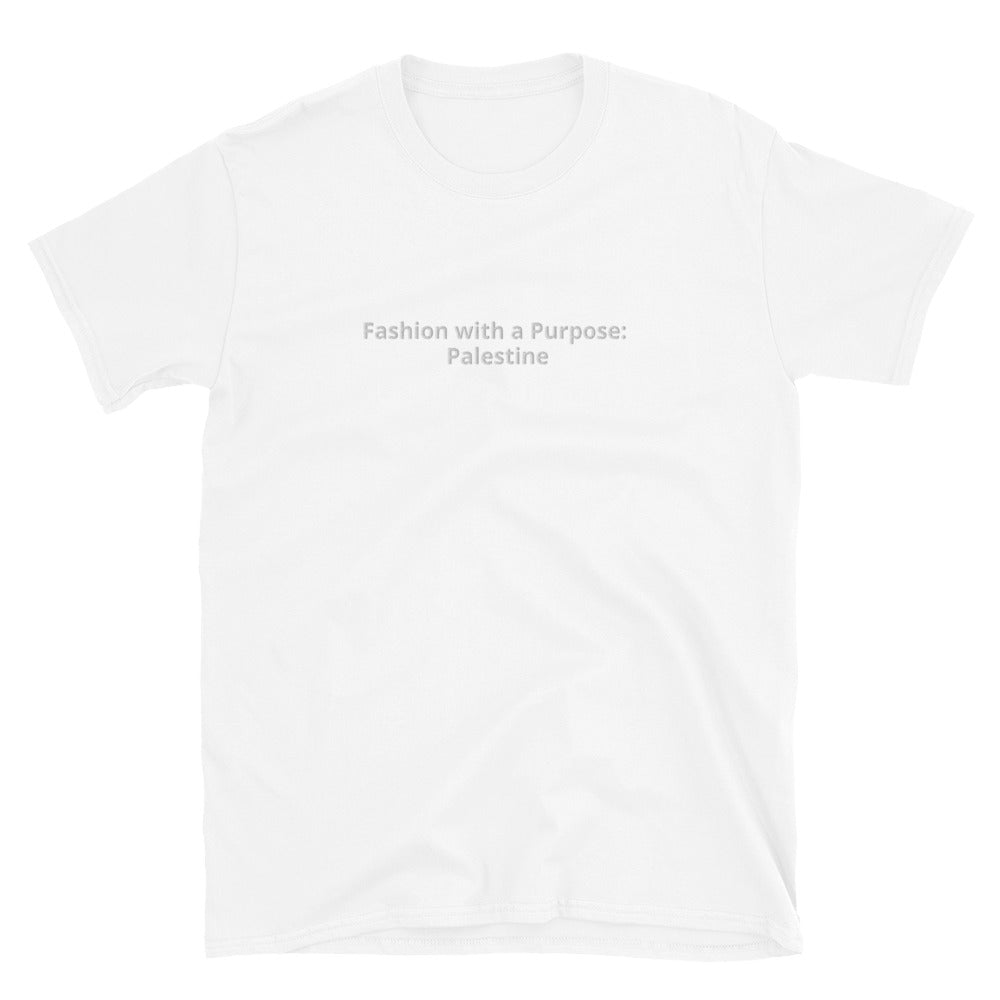 "Fashion with a Purpose: Palestine" White Writing Unisex Embroidered tee